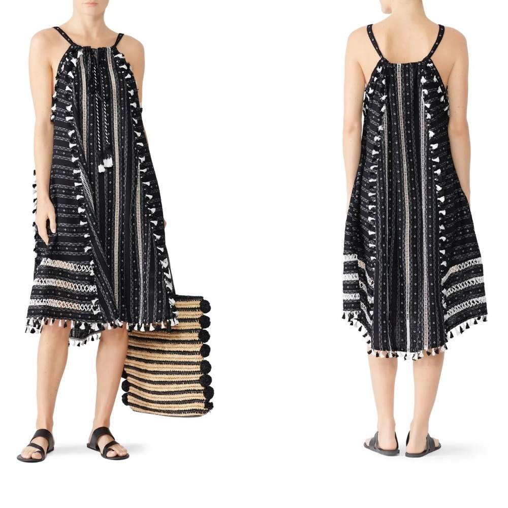 Dodo Bar Or Janelle 100% Cotton Jacquard Tassel Midi Dress Size M Beach Coastal